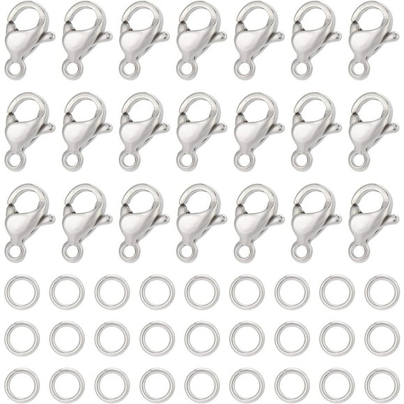 1 Box 240Pcs Lobster Claw Clasps 304 Stainless Steel Lobster Clasps with 120Pcs Open Jump Rings Kit Silver Necklace Bracelet Clasp Fasteners Hook for Jewelry Making Women Adult DIY Craft