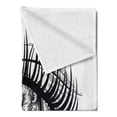 thumbnail image 2 of Tsunami Soft Flannel Fleece Throw Blanket, Wave Inside Woman Eye in Stormy Sea with Moon Line Art Drawing Boho, Cozy Plush for Indoor and Outdoor Use, 60" x 80", Black White, by Ambesonne, 2 of 5