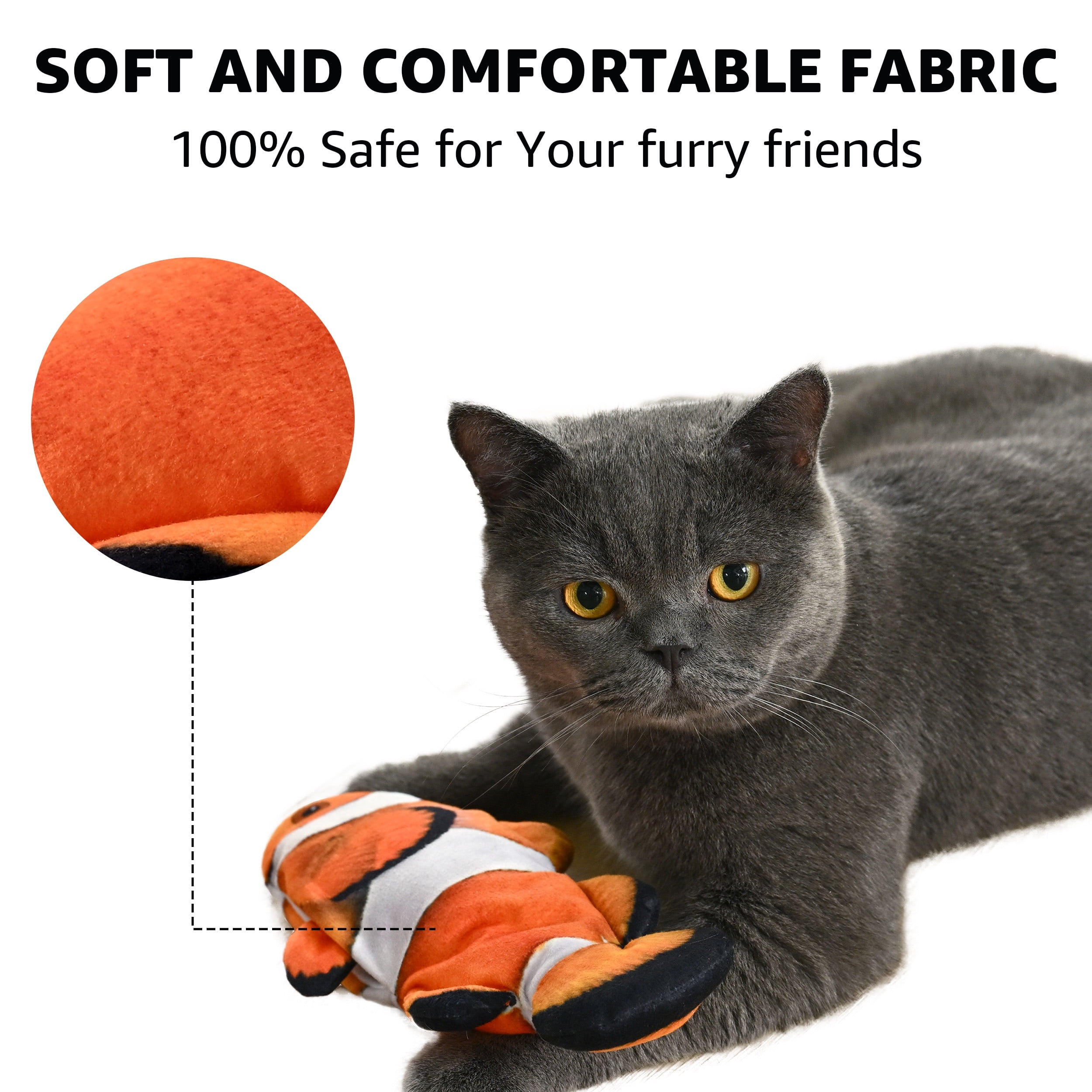 Max & Marlow Cat Toy Flapping Fish, Interactive Moving Cat Kicker Toy with Rechargeable Battery, Catnip Included