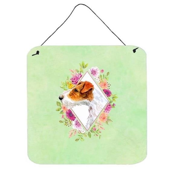 6 x 6 in. Jack Russell Terrier No.2 Green Flowers Wall or Door Hanging Prints