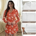 thumbnail image 6 of Yuyamidu Womens Christmas Nightgowns Reindeer Long Sleeve Pajama Top Snowflake Night Gowns Casual Button Down Night Shirts for Women Sleepwear Size M, Red, 6 of 7