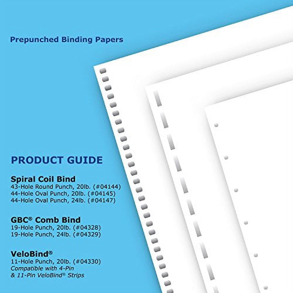 PrintWorks Professional Prepunched Paper, 8.5 x 11, 20 lb., Velobind 11 Pin or Velobind 4 Pin Report & Presentation Paper, 500 Sheets, White (04330)