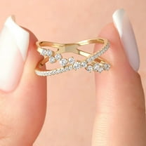 vylahjewellery Plated Yellow Gold Women’s Open Bypass Ring, Dainty Jewelry Gift Engagement Ring, Modern Wedding Anniversary Ring Round Cut Moissanite Diamond Ring