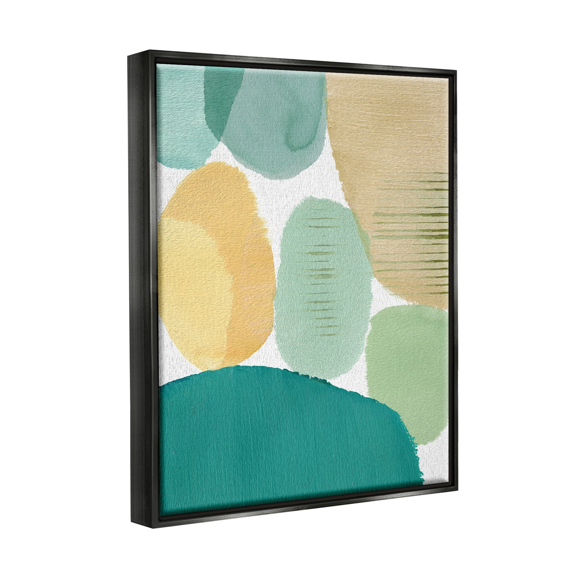 Stupell Industries Green & Yellow Circles Abstract Painting Black Floater Framed Canvas Art Print Wall Art, 17 x 21