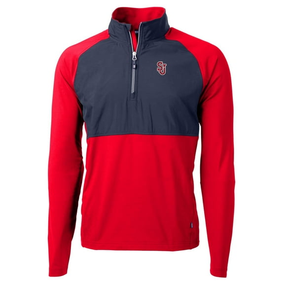 Men's Cutter & Buck Red/Navy St. John's Red Storm Adapt Eco Knit Hybrid Recycled Quarter-Zip Pullover Top