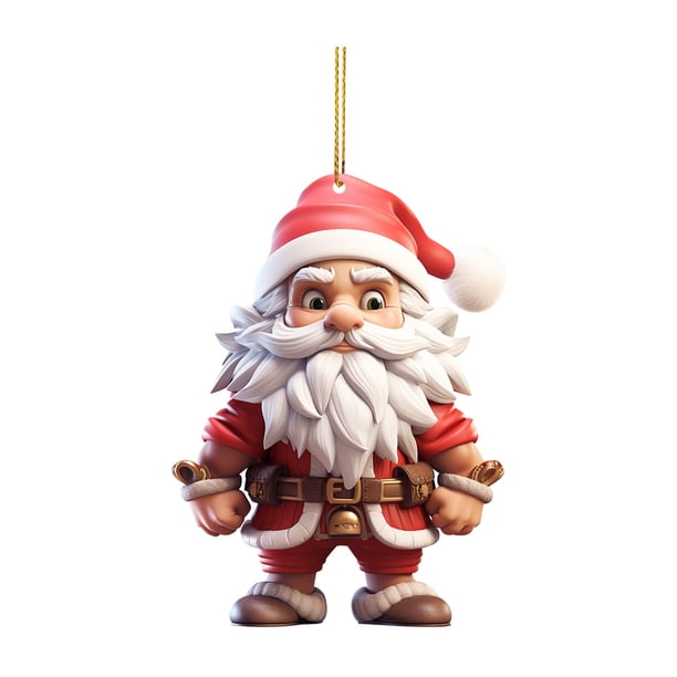 Colgante de Papá Noel navideño Árbol de Navidad Colgante de Papá Noel para coche Colgante para bolso Decoración para colgar Acrílico plano 2D Colgante de árbol de Navidad