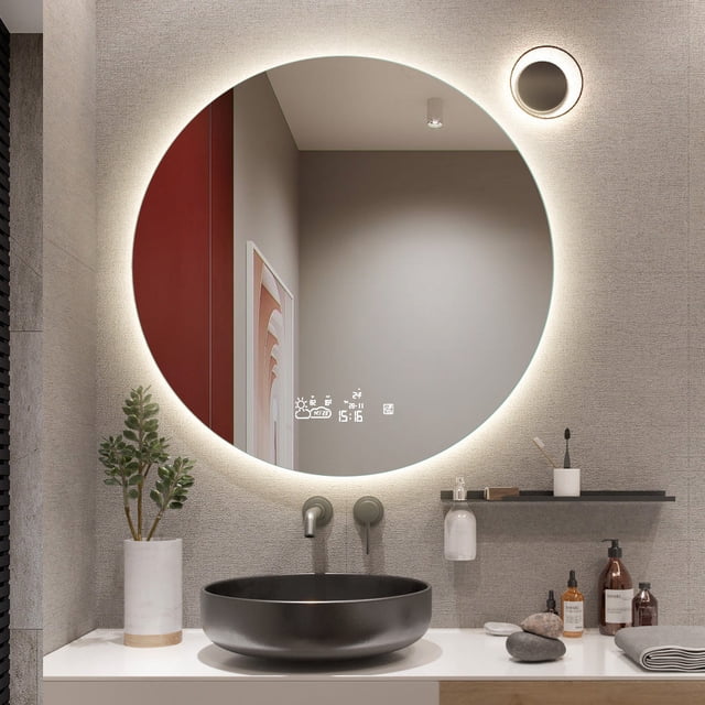 LED Lighted 24" / 32" Wall Mounted Frameless Smart Bathroom Vanity ...