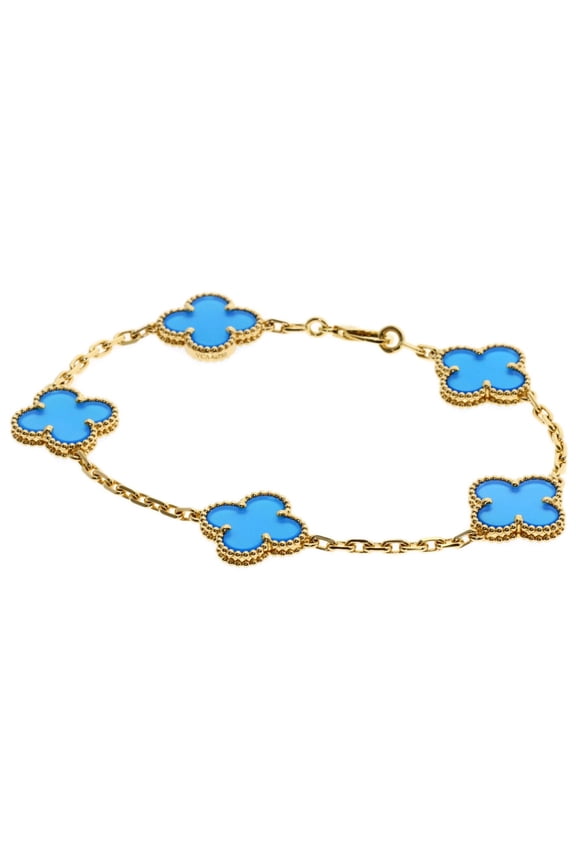 Pre-Owned Van Cleef & Arpels Vintage Alhambra Blue Agate Bracelet 18K Yellow Gold Women's