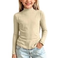 thumbnail image 2 of UKHCCC Girls Mock Neck Long Sleeve Top, Stretch Lettuce Trim Pullover Shirt, Solid Basic Layering Tee for Fall Winter, Ages 0-12, 2 of 6