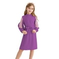 thumbnail image 5 of Actgleam Girls Mesh Long Sleeve Dress Crew Neck A-Line Party Belted Dresses,Purple,11-12Years, 5 of 9