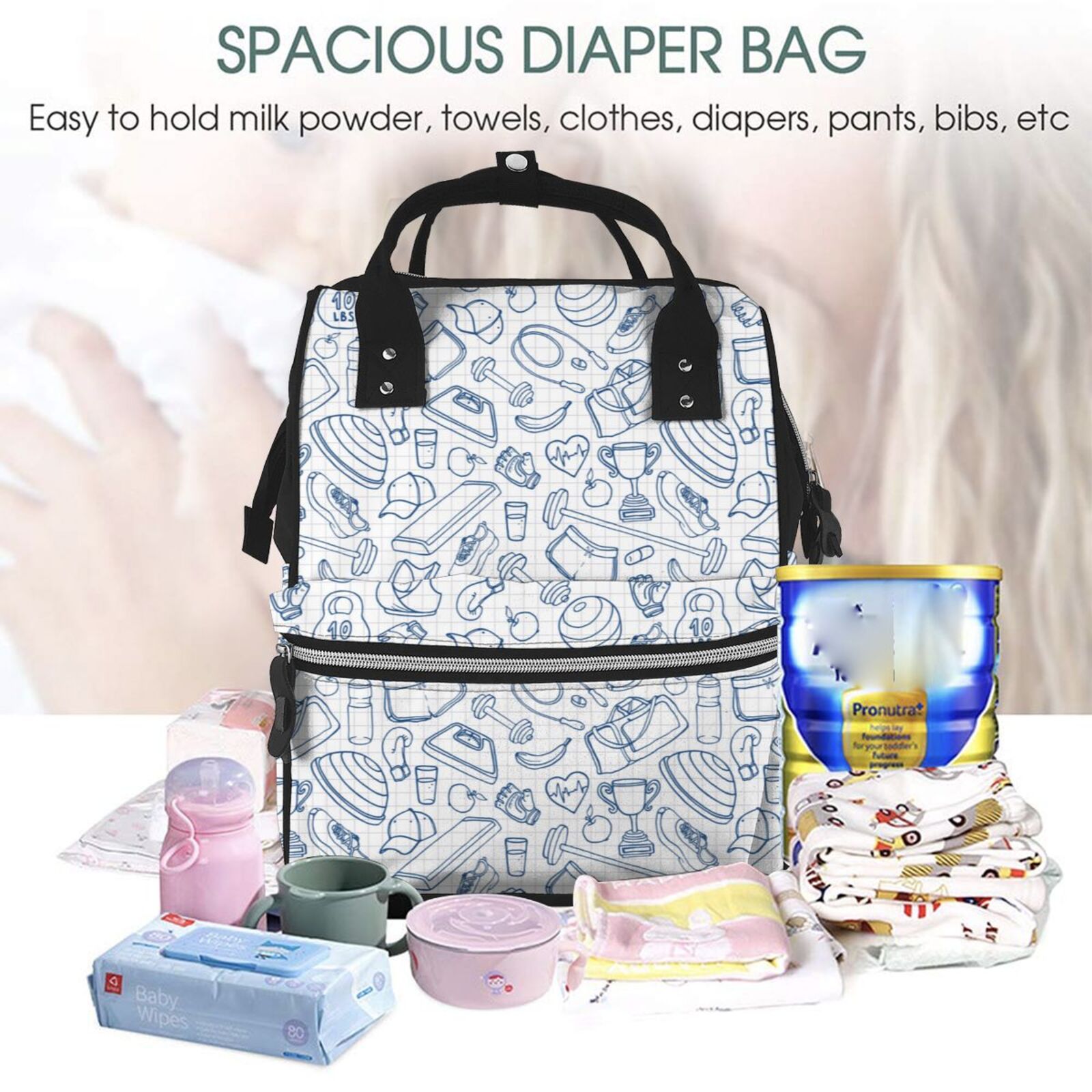 Fuzoiu Fitness Guru Print Diaper Bag Backpack,Baby Essentials Travel Tote,Multi function Waterproof Diaper Bag, Travel Essentials Baby Bag - Unisex