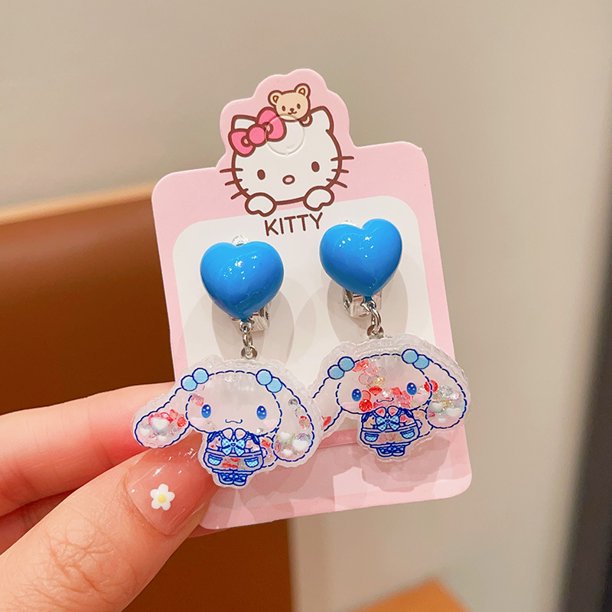 Pendientes con clip para las orejas para niñas, sin dolor, para bebés, súper lindos, de princesa Sanrio, aretes tipo botón, joyería