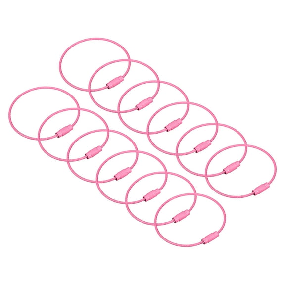 12Pack Cable Key Rings, 6-inch(155mm) Wire Keychain Twist Loops, Pink