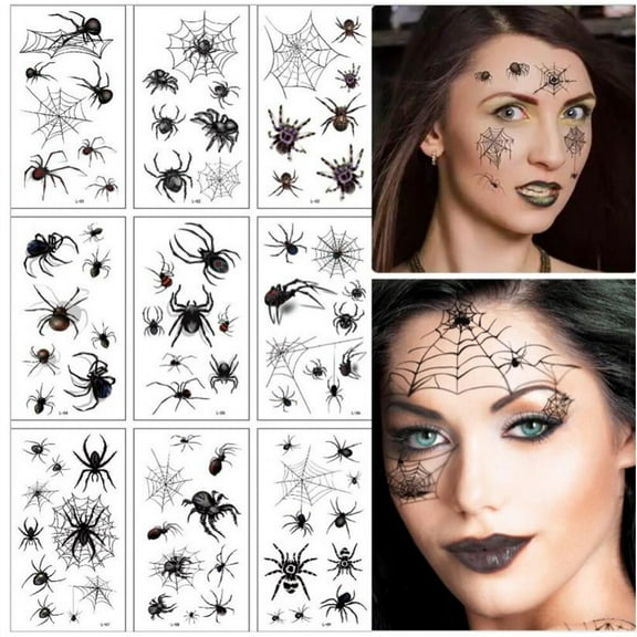Halloween Spider Tattoos, 10 Sheets Halloween Temporary Tattoos, Waterproof Spider Webs Tattoo Makeup Stickers for Halloween Party