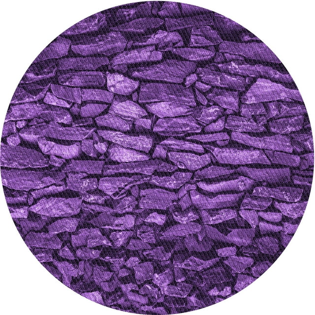 Ahgly Company Machine Washable Indoor Round Transitional Purple Iris Purple Area Rugs, 6' Round