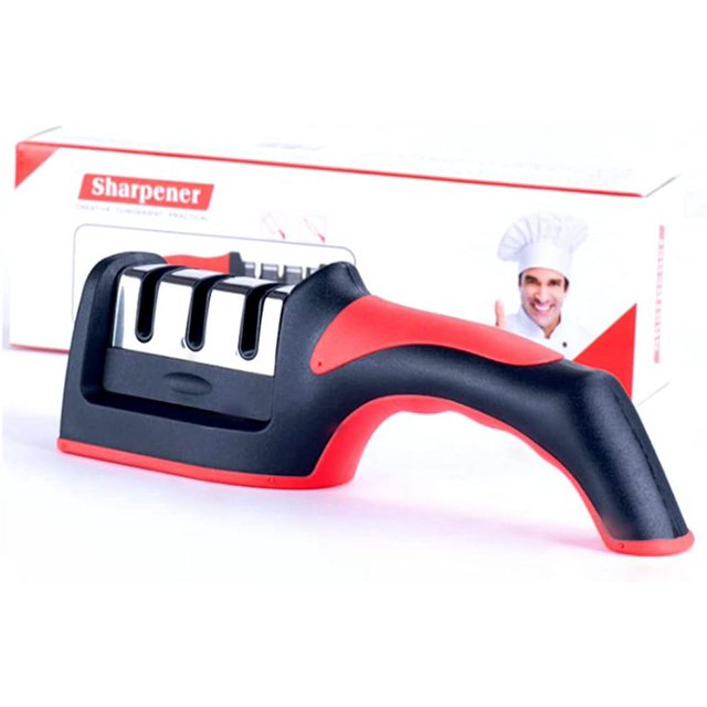 Sacapuntas manual, sacapuntas de cocina 3 en 1 con base antideslizante (rojo)