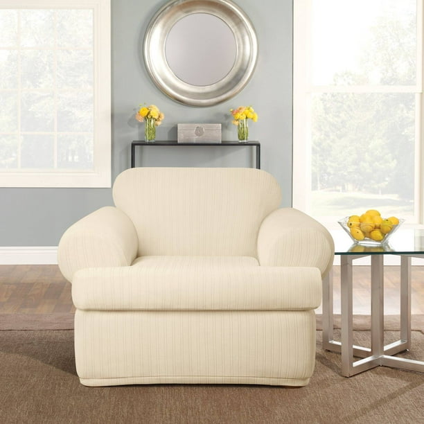 Sure Fit Stretch Pinstripe TCushion Two Piece Chair Slipcover