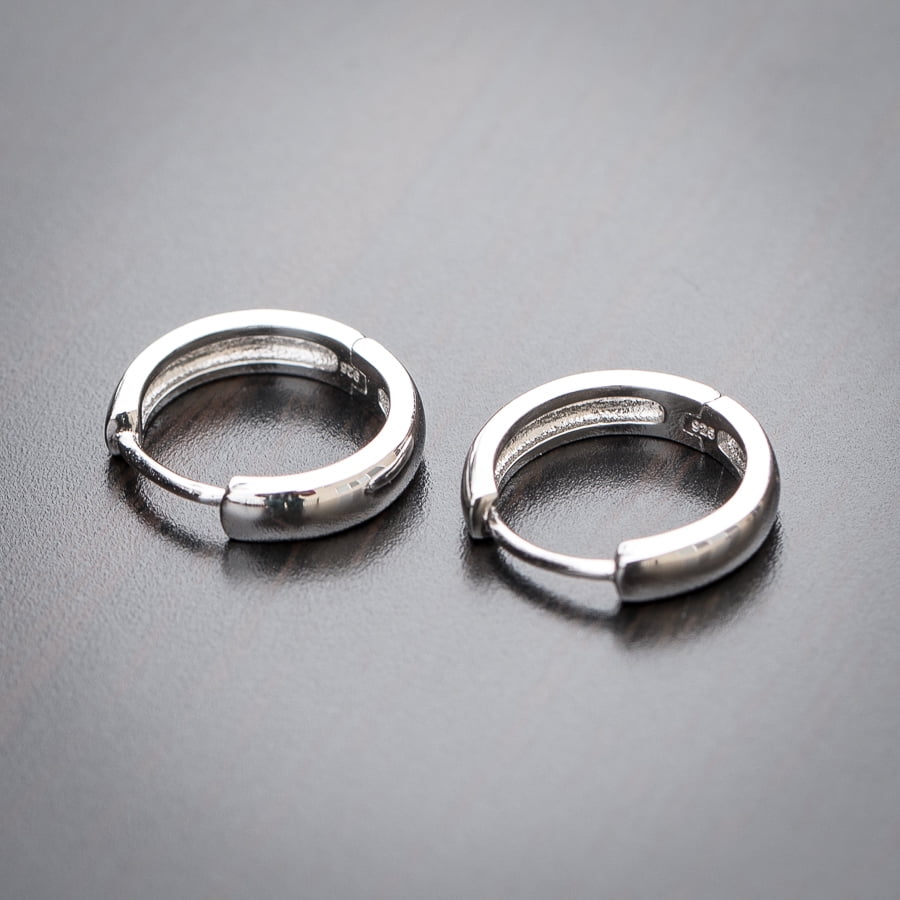 Solid White Gold Plated 925 Sterling Silver Post Small Hoop Earrings Men Women Huggie Hoop Earrings