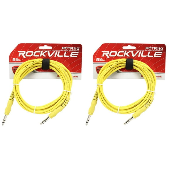 2 Rockville RCTR110Y Yellow 10' 1/4'' TRS to 1/4'' TRS Cable 100% Copper