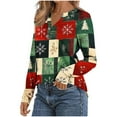 thumbnail image 7 of Women Christmas T-Shirts Snowman Snowflakes Xmas Printed V Neck Graphic Tee Long Sleeve Loose Holiday Tops (XL, Green 01), 7 of 7