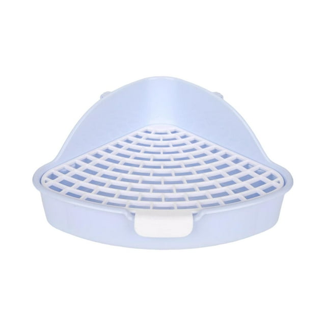 Caja de arena para conejos, caja de cama triangular con rejilla, caja de inodoro esquinera para conejos, bandeja para mascotas Azul