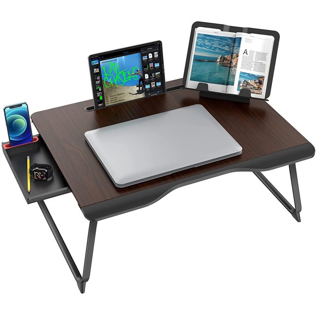 Laptop Desk for Bed, XX-Large Foldable Bed Tray Table for Eating Breakfast, Writing, Working, Gaming, Drawing with Storage Drawer, Handrest Bookstand, Tablet Stand, Phone Stand(Black Cherry)
