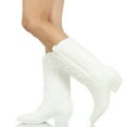 thumbnail image 6 of Soda Women's Faux Leather Cowboy Mid Block Heel Boots, White ,  9 M US, 6 of 7