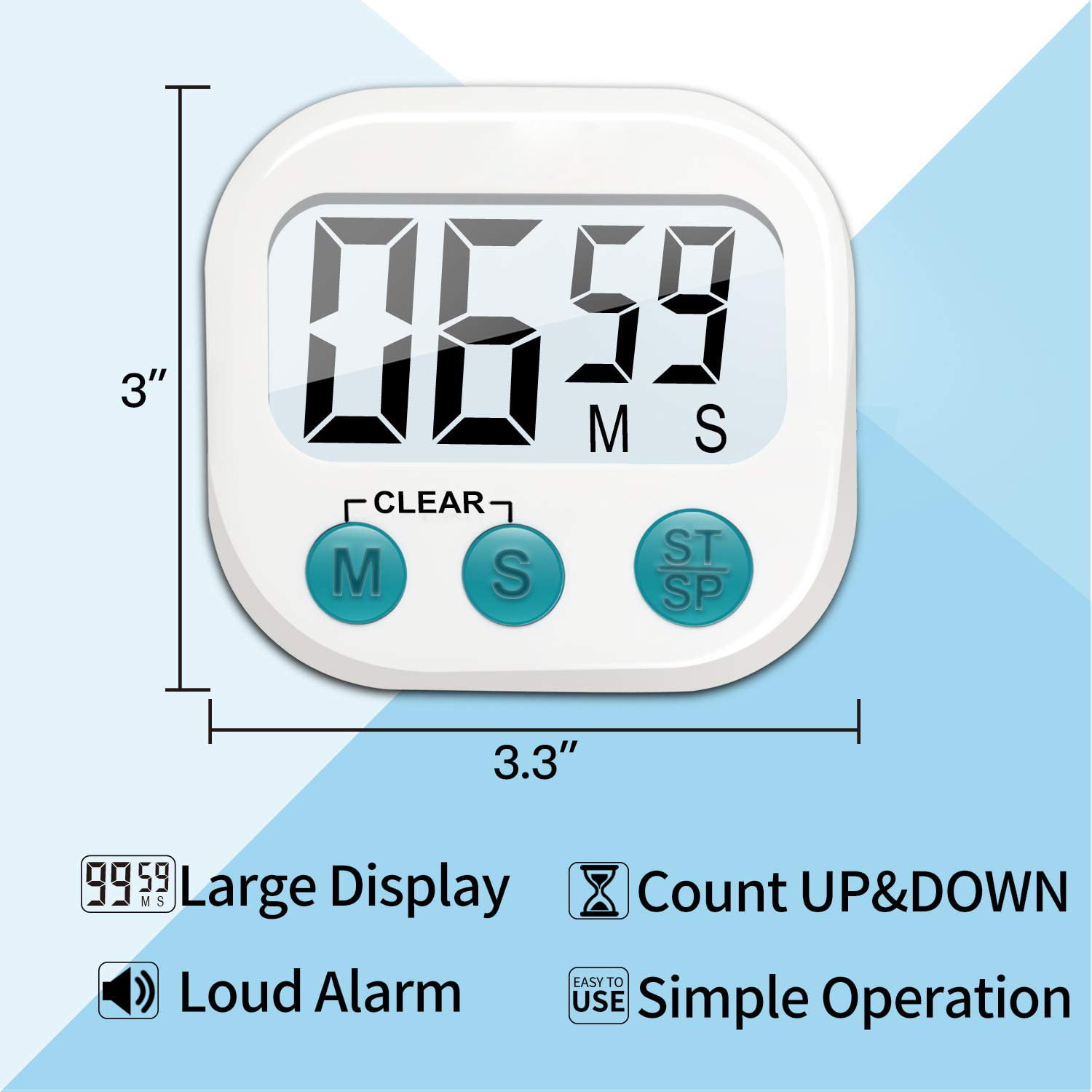 1Piece Multi-Function Electronic Timer, Kitchen Timer, Stopwatch Count Up  and Down,Management Timer, Suitable for Kitchen, Study, Work, Exercise  Training, Outdoor Activities(White) 