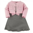 thumbnail image 2 of Hudson Baby Infant and Toddler Girl Cotton Dress and Cardigan 2pc Set, Light Pink Black, 12-18 Months, 2 of 2