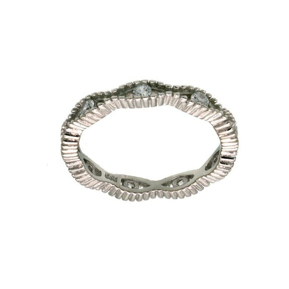 Rhodium Plated 925 Sterling Silver Intersecting Waves Ring Band White CZ Jewelry Female Size 6