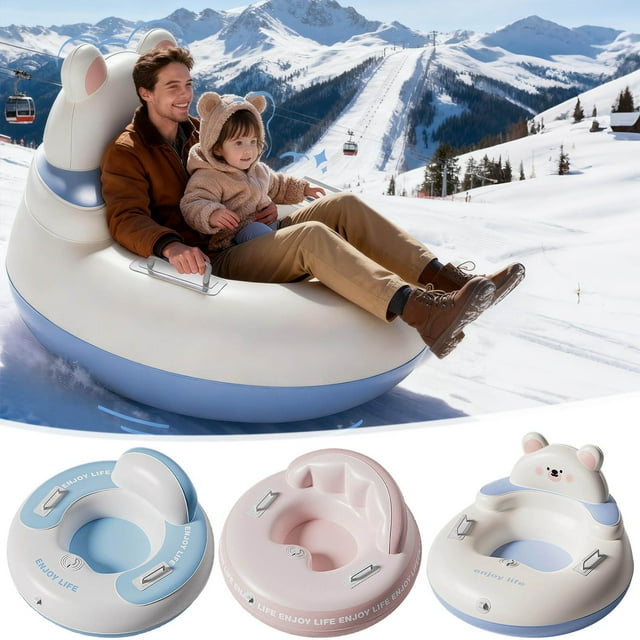Inflatable Snow Tube Sled with Handles - Heavy Duty PVC Winter Sledding Toy for Kids & Adults