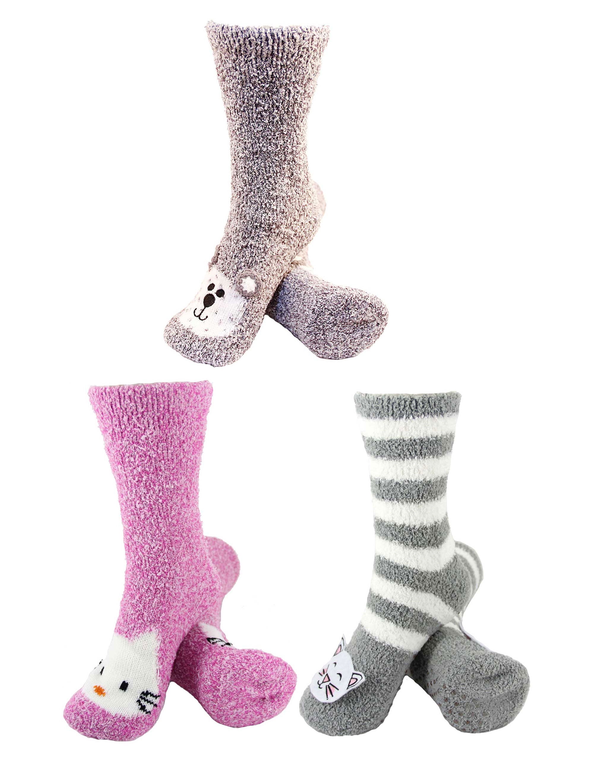 BambooMN Socks Super Soft Warm Cute Animal Non-Slip Fuzzy Winter Crew Socks ...