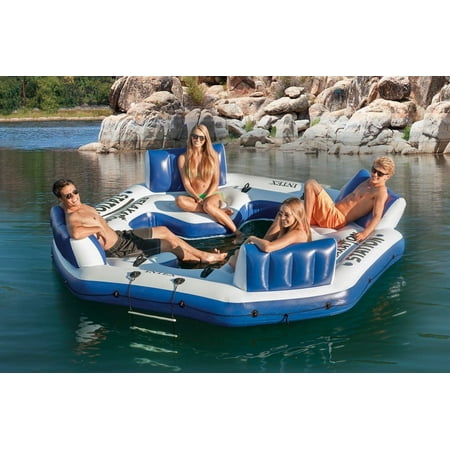 Intex Inflatable Floating Island Raft 4 Person River Lake Ocean Pool Party Tu...