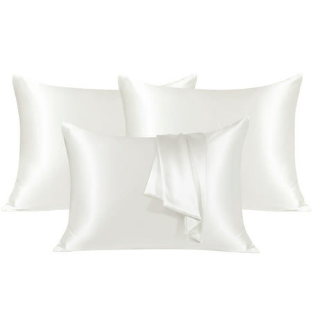 PiccoCasa19mm Pearl White Silk Pillowcase Standard 20x26in Pillow Case 3 Pcs