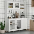 thumbnail image 6 of MONSLIPA Kitchen Pantry Storage Cabinet, Kitchen Hutch Sideboard Buffet Cabinet Wood Cupboard with Glass Door and 4 Storage Drawers, White, 6 of 7