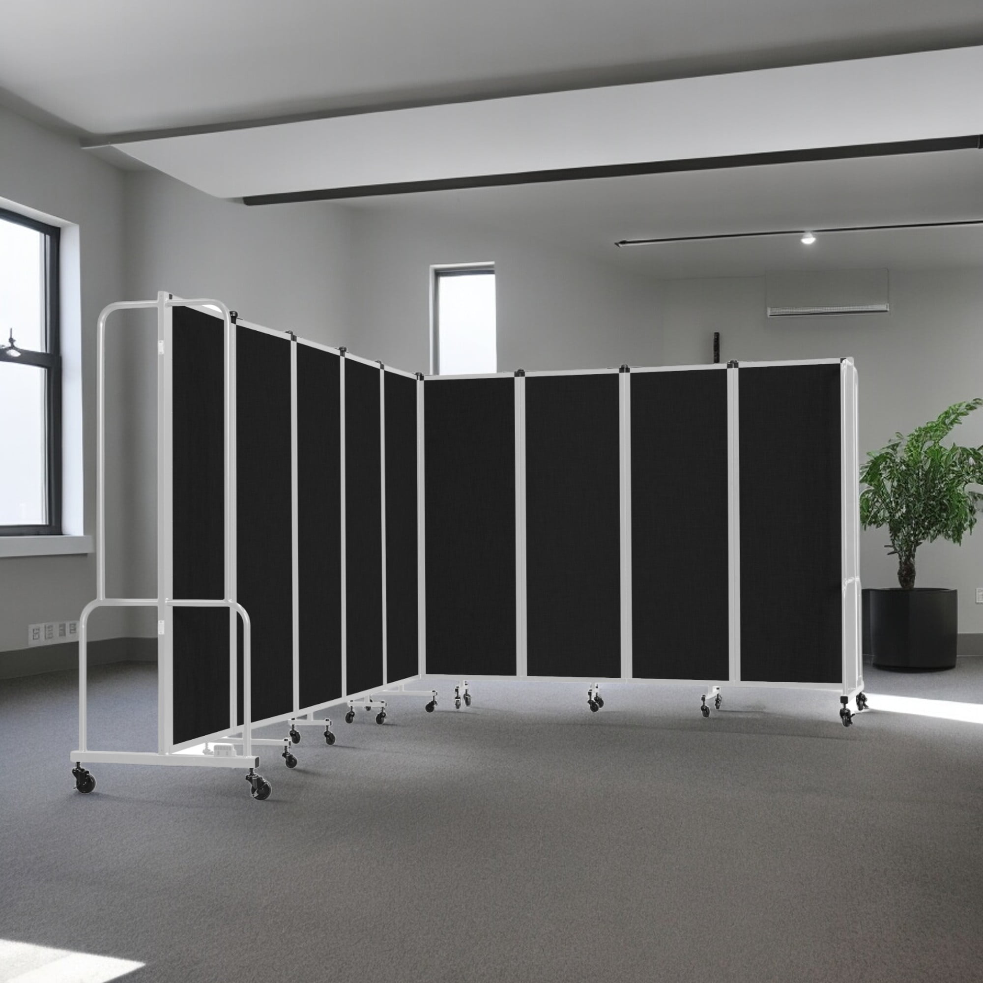 Hampden Furnishings Otis Collection Portable Room Divider, 9 Black Panels, Grey Frame