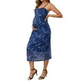 thumbnail image 4 of INSPIRE CHIC Women Mesh Maternity Dress Ruched Side Bodycon Spaghetti Strap Long Cami Pregnancy Dresses Wedding Cocktail Party 2025 Blue Floral XXL, 4 of 6