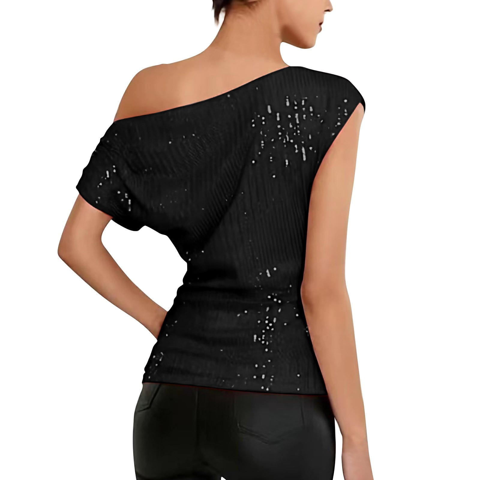 black off the shoulder sequin top