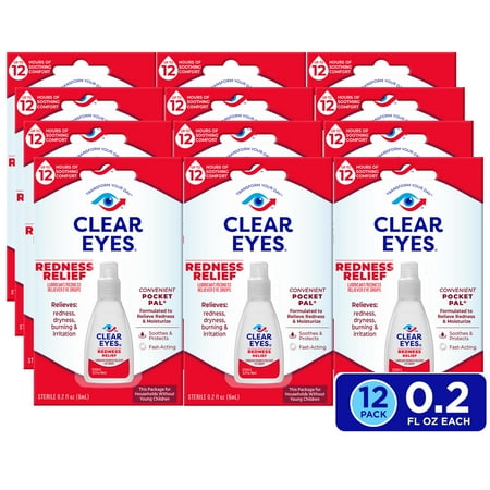 Clear Eyes Eye Drops, Redness Relief, Handy Pocket Pal 0.2 Fl Oz (Pack of 12)