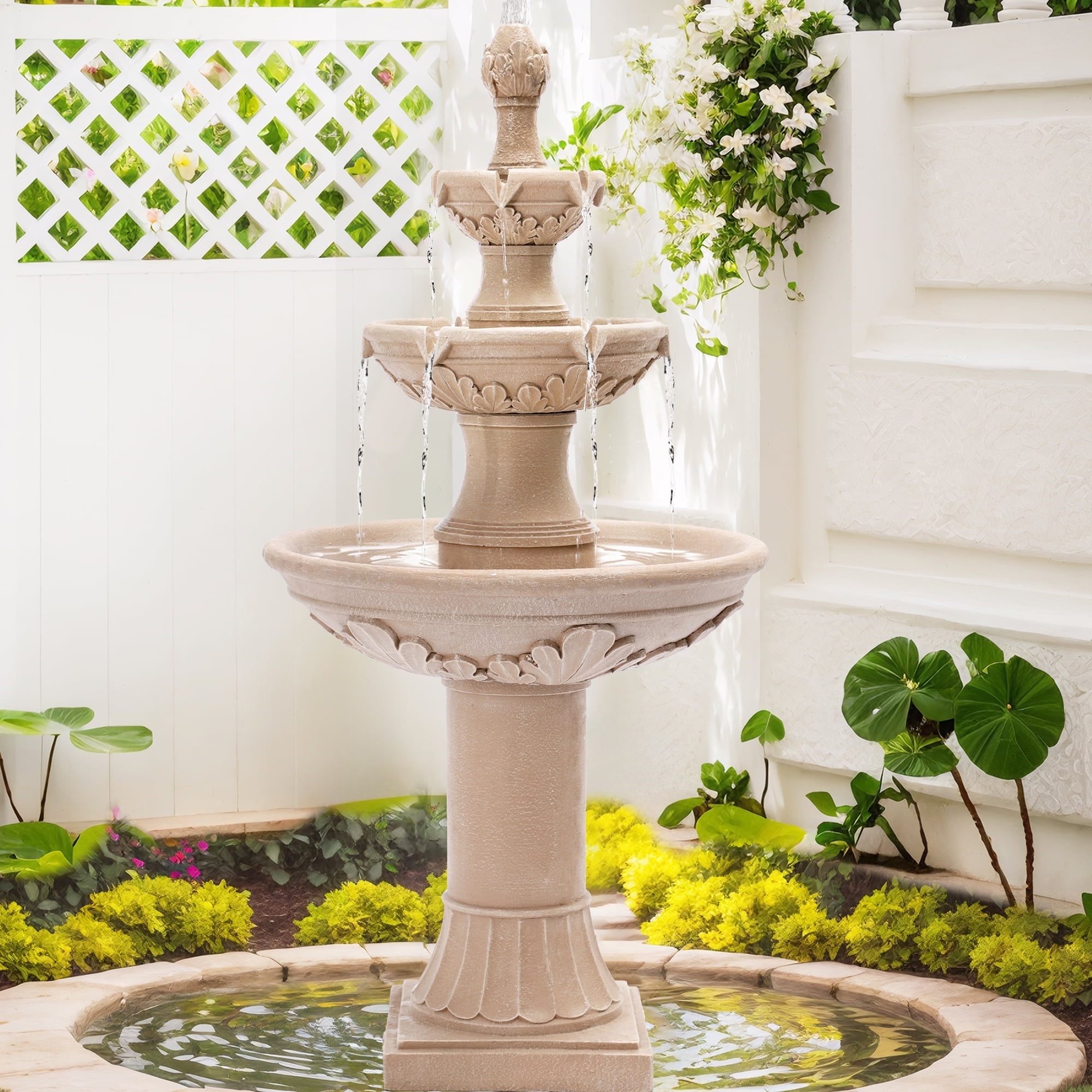 Maykoosh Island Interiors Multi Pots Outdoor Water Fountain with Flower  Pot, 13.4\, image size:2000x2000