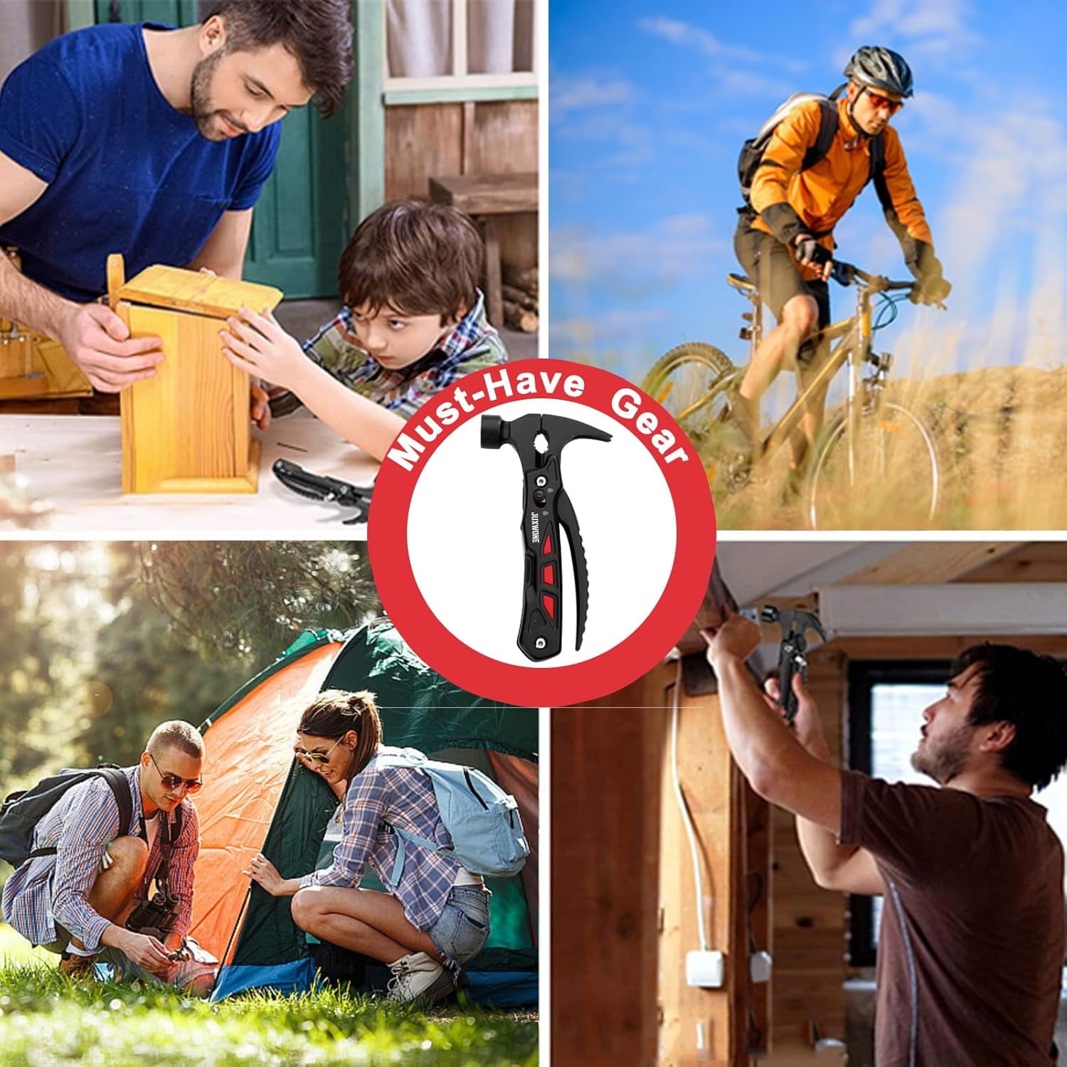 PYAN-Unique Gift, Pocket Knife Multitool, Hammer 12-in-1, Folding Knife, Outdoor Survival Gear, Camping Multi-tool, Pliers, Knives, Saw, Screwdriver, with dual safety locks, with Nylon Sheath