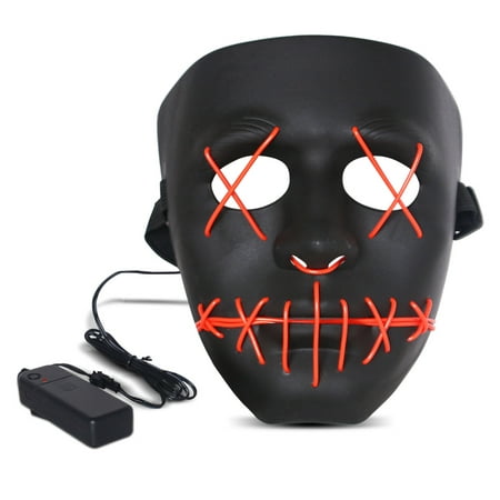 Halloween LED Mask Purge Masks with Lighten EL Wires Scary Light Up Cosplay Costume Mask Battery-operated Glowing Creepy Mask Black with Red Wrie