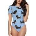 thumbnail image 1 of Honeii Teckel Imprimé pour Femmes Col Rond Manches Courtes Justaucorps Mode T-shirt Hauts-Petit, 1 of 7