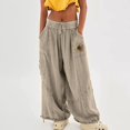 thumbnail image 2 of Huesdet Linen Pants Women Wide Leg Harem Pants High Waist Button Drawstring Palazzo Pants Loose Workout Trousers With Pockets(Grey,XL), 2 of 4