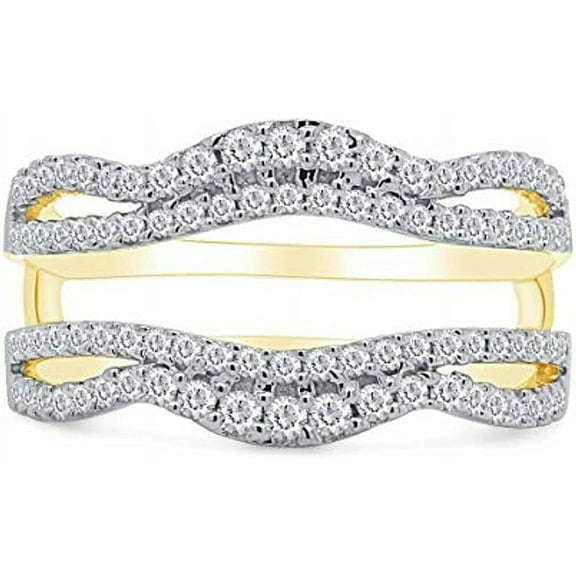 beryl_creation Yellow Gold Plated Silver Enhancer Simulated White Diamond Ring Guard Wrap Band-6.5