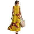 thumbnail image 2 of Xoenoiee Yellow Plum Blossom Print Women's Linen-Like Summer Dresses 2026, Sleeveless Maxi Dress Ankle-Length Crewneck Casual Flowy Sundresses with Pockets for Beachwear Resort Wear, Size S, 2 of 7