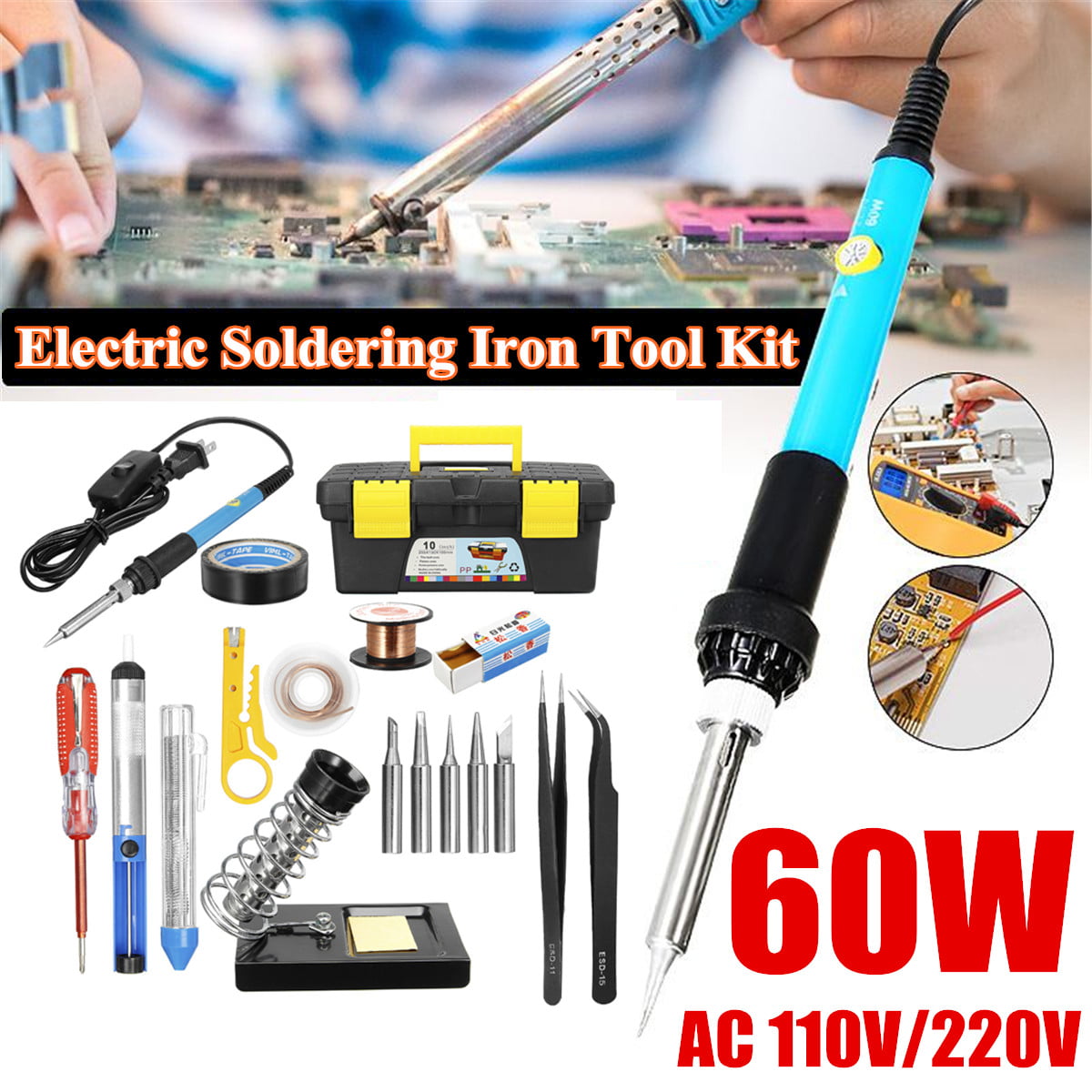 60W 110V Soldering Iron Rework Station Kit Protable Welding Repair Tool ESD-Safe