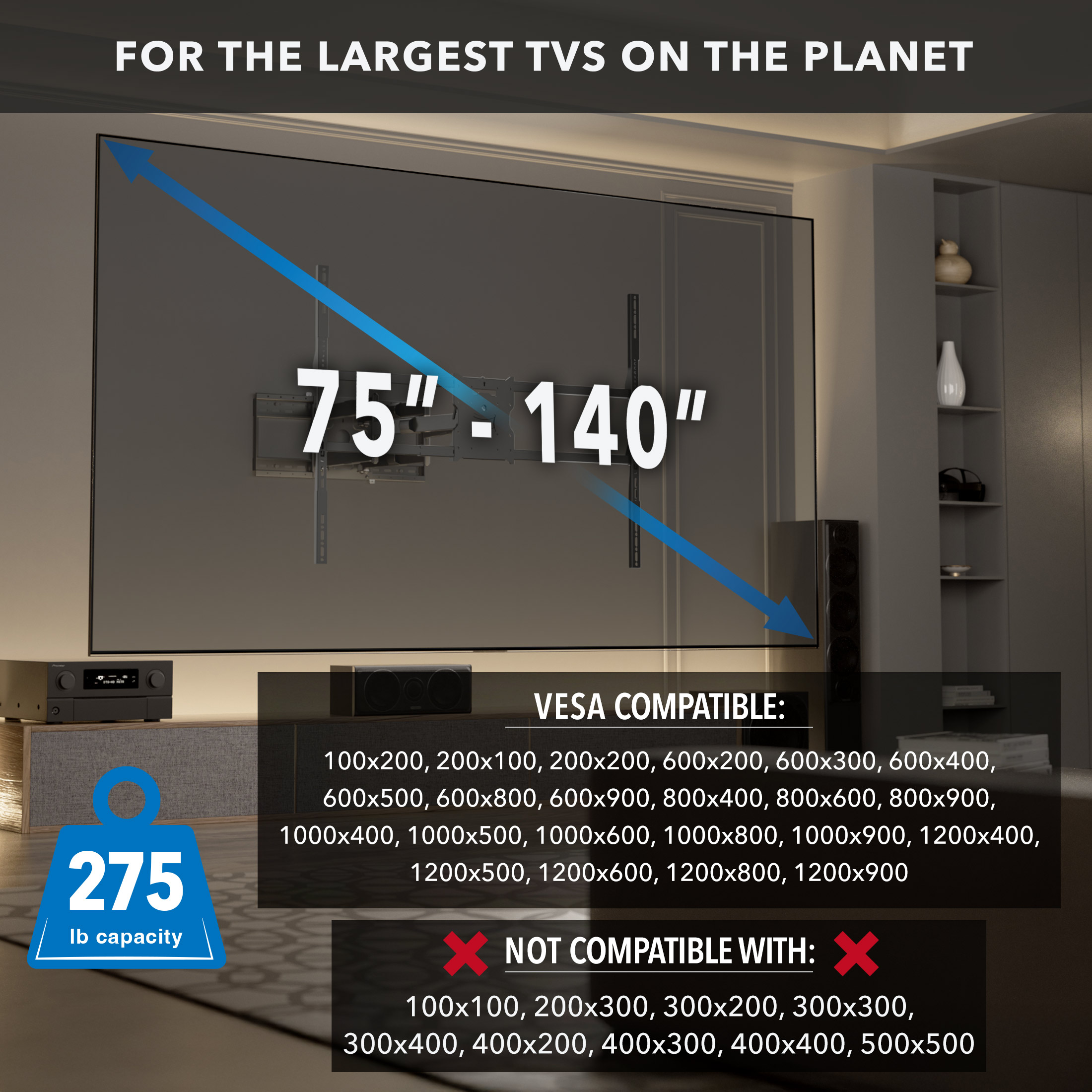 The Beast XXL Heavy Duty TV Full Motion Wall Mount for TVs Up To 140"