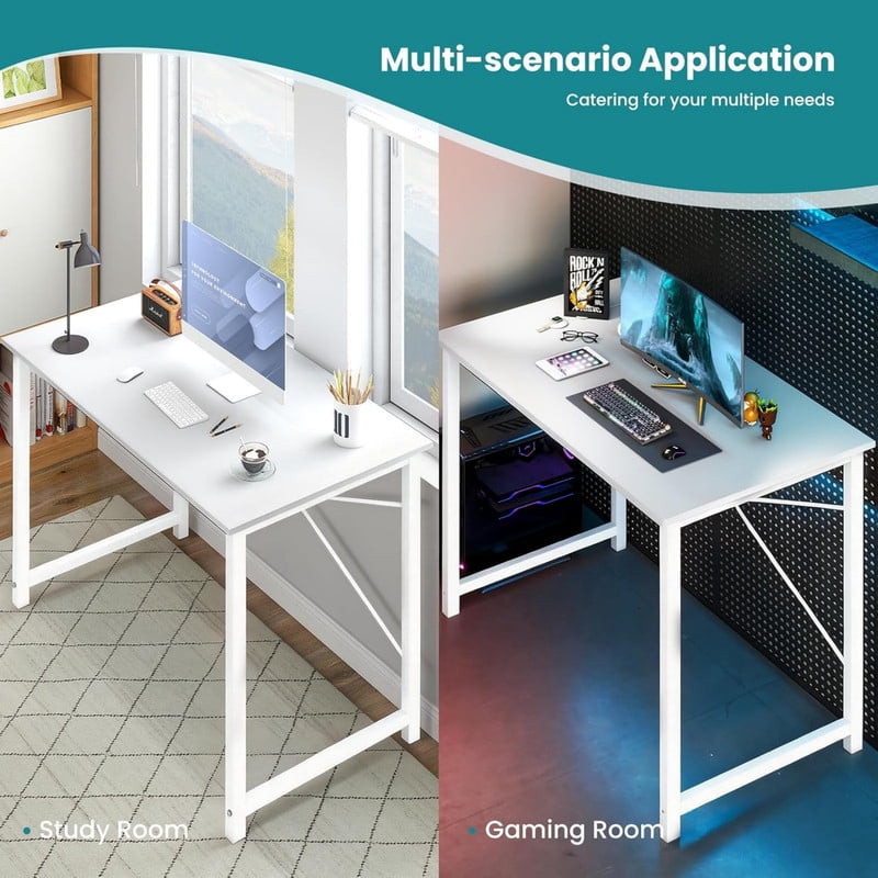Kelno 31" Computer Desk Gaming Table Home Office Writing Study Workstation with Sturdy Metal Frame, Pure White