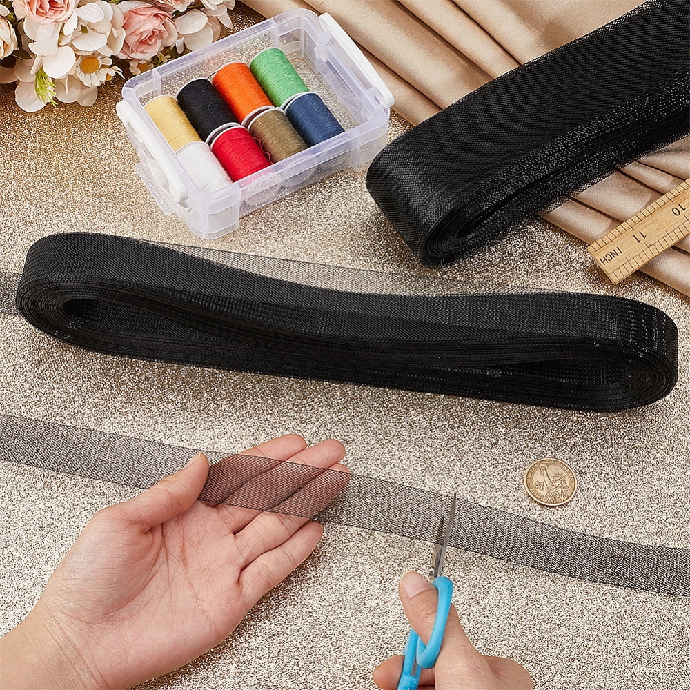 1set 3 Rolls 3 Styles Polyester Gauze Ribbon Clothes Accessories Black 1/2~2 inch(12~50mm) 1 roll/style